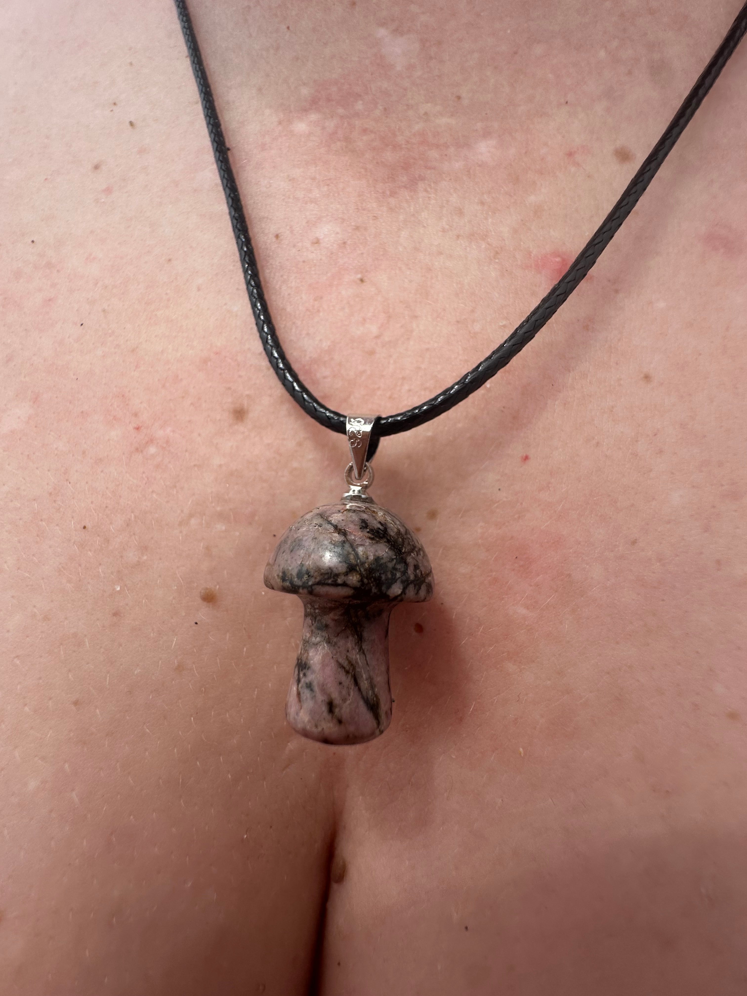 Pink Rhodonite Mushroom Necklace