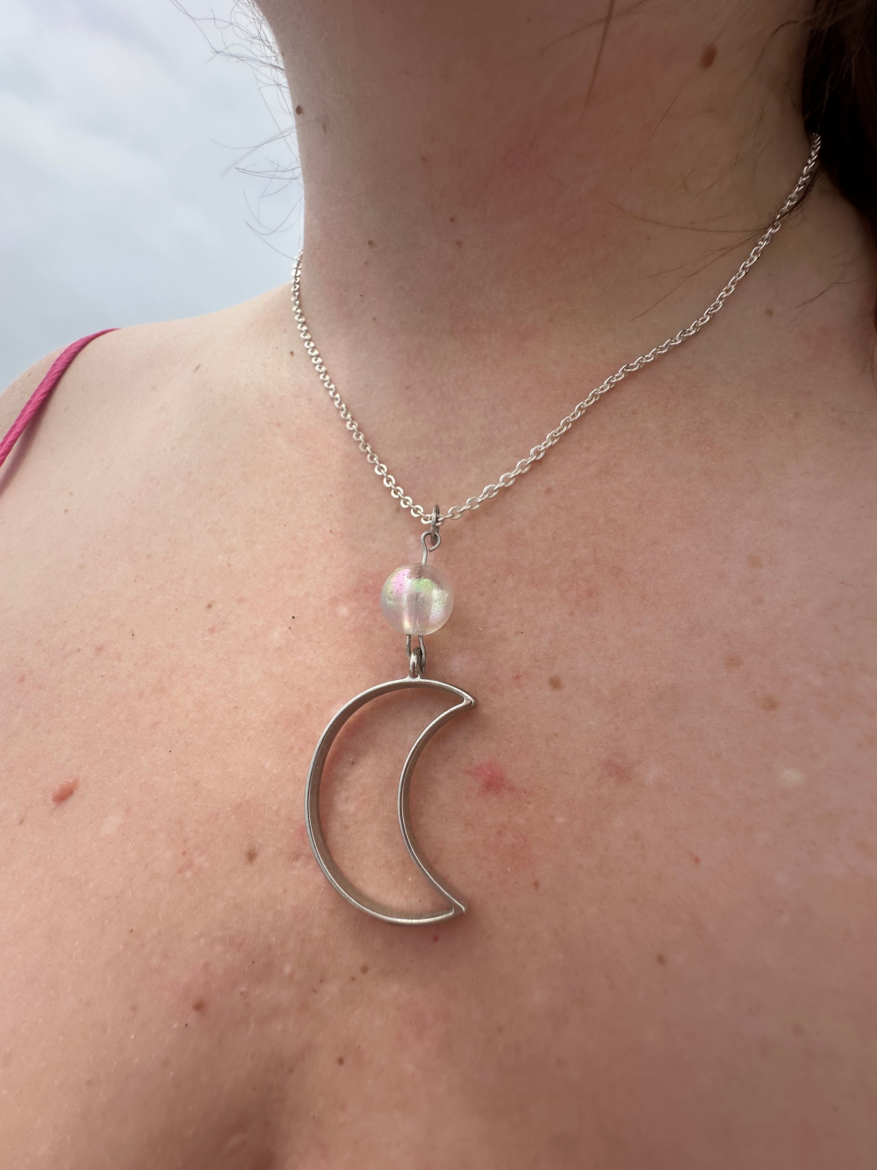 Aura Quartz Crescent Moon Necklace