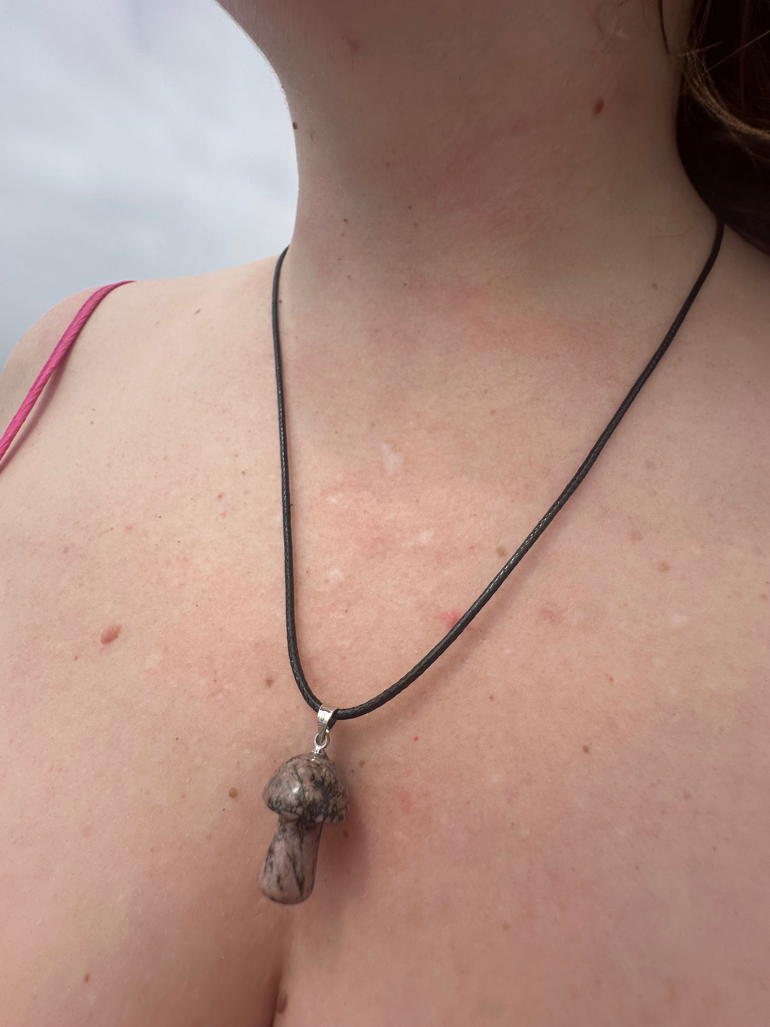 Pink Rhodonite Mushroom Necklace